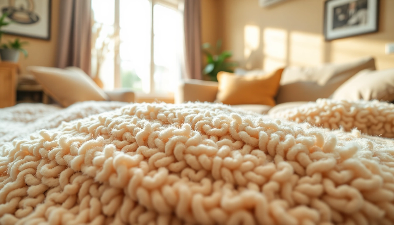 Fleece stof met indrukwekkende textuur in een gezellige setting op lichten achtergrond.